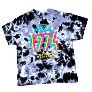 Mellow Mushroom 1974 T Shirt XL Black White Tie Dye Higher Order Pizza Retro
